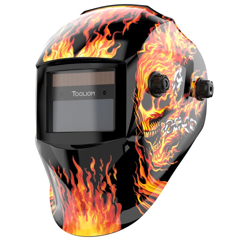 TOOLIOM Welding Helmet Auto Darkening Solar Powered with Adjustable Shade 4/9-13 for TIG MIG ARC Flaming Skull Design Welder Mask - Image 1